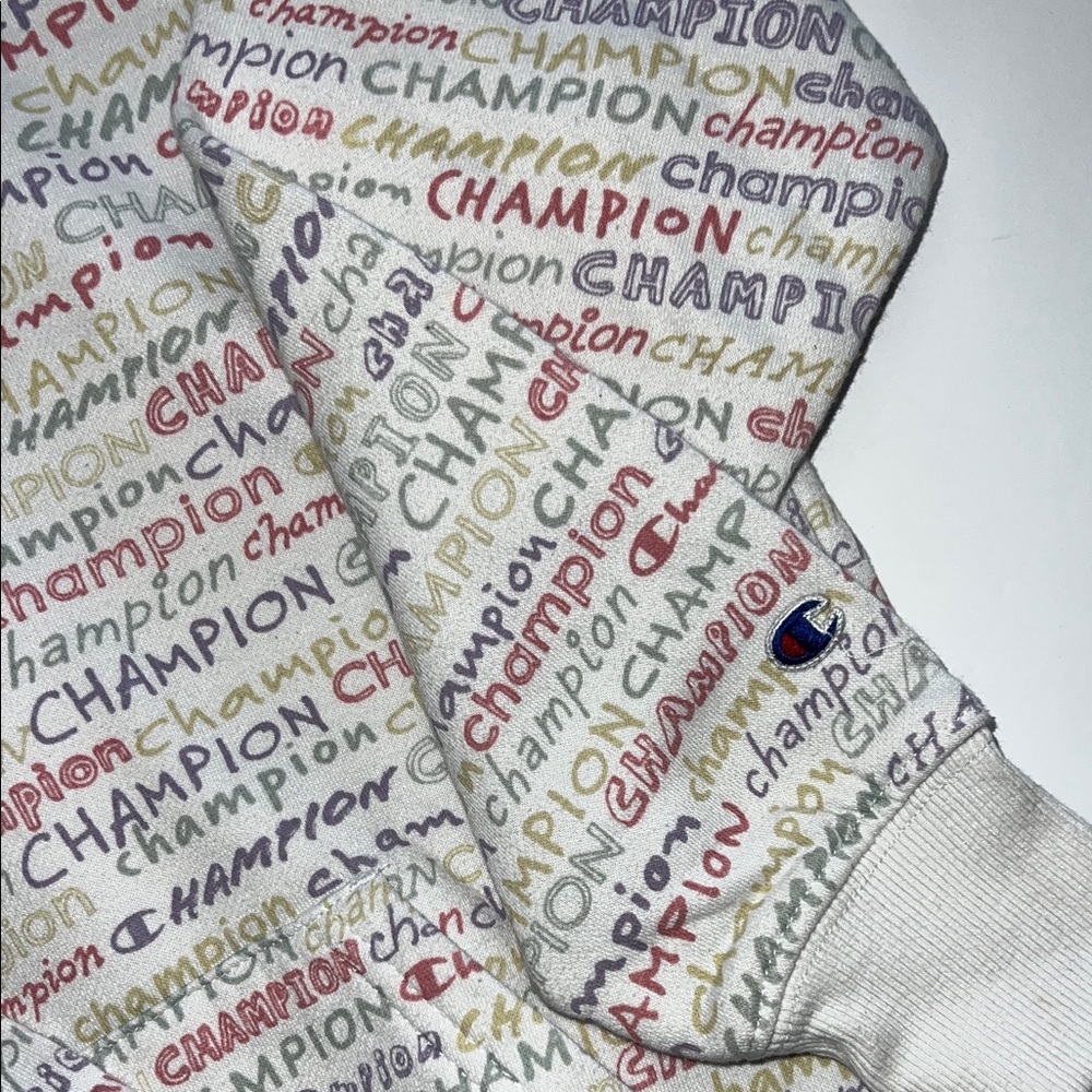 Champion White Hoodie with Multicolor Text Girls Size 10 - Picture 4 of 5